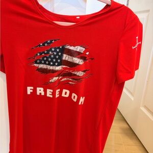 Red Freedom Graphic Women's Short Sleeve Tee Patriotic Charlie Kirk